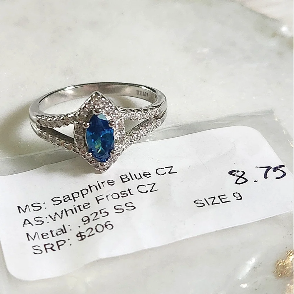 NWT Ryze Sapphire Blue Cubic Zirconia .925 Sterling Silver Ring - Size 8.75 - Picture 5 of 9